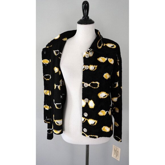 SUPPLY & DEMAND Black Yellow Soft Textured Sunglasses Pattern Button Coat Size M - Picture 2 of 5